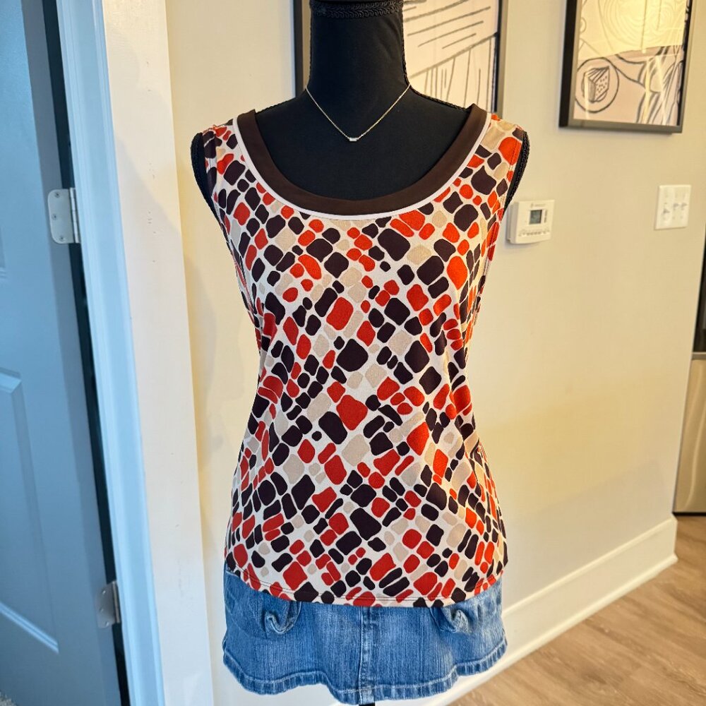 Vintage Women's Brown Retro Patterned Tank Top \ Vintage Retro Blouse \ Y2K